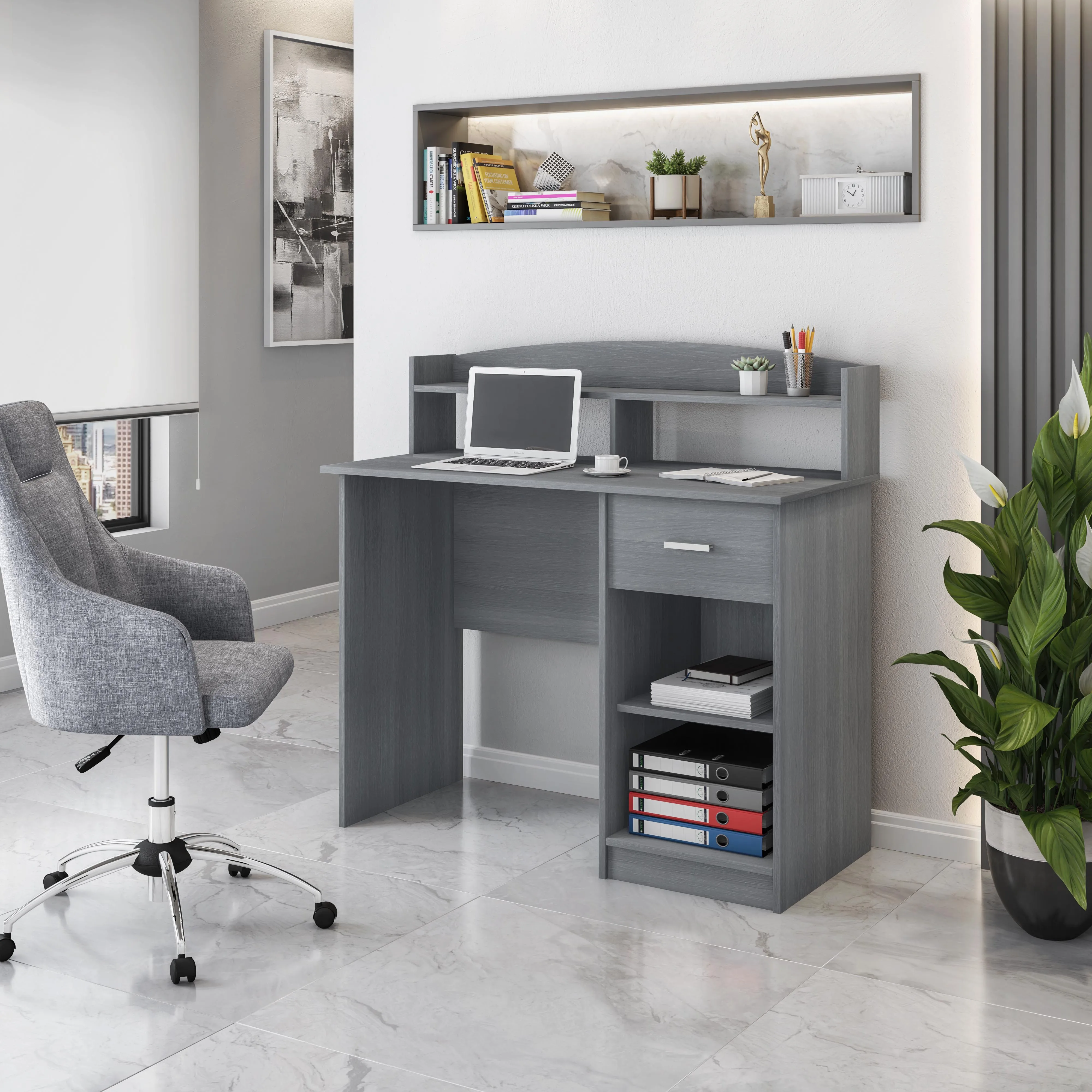 Modern Office Desk with Hutch