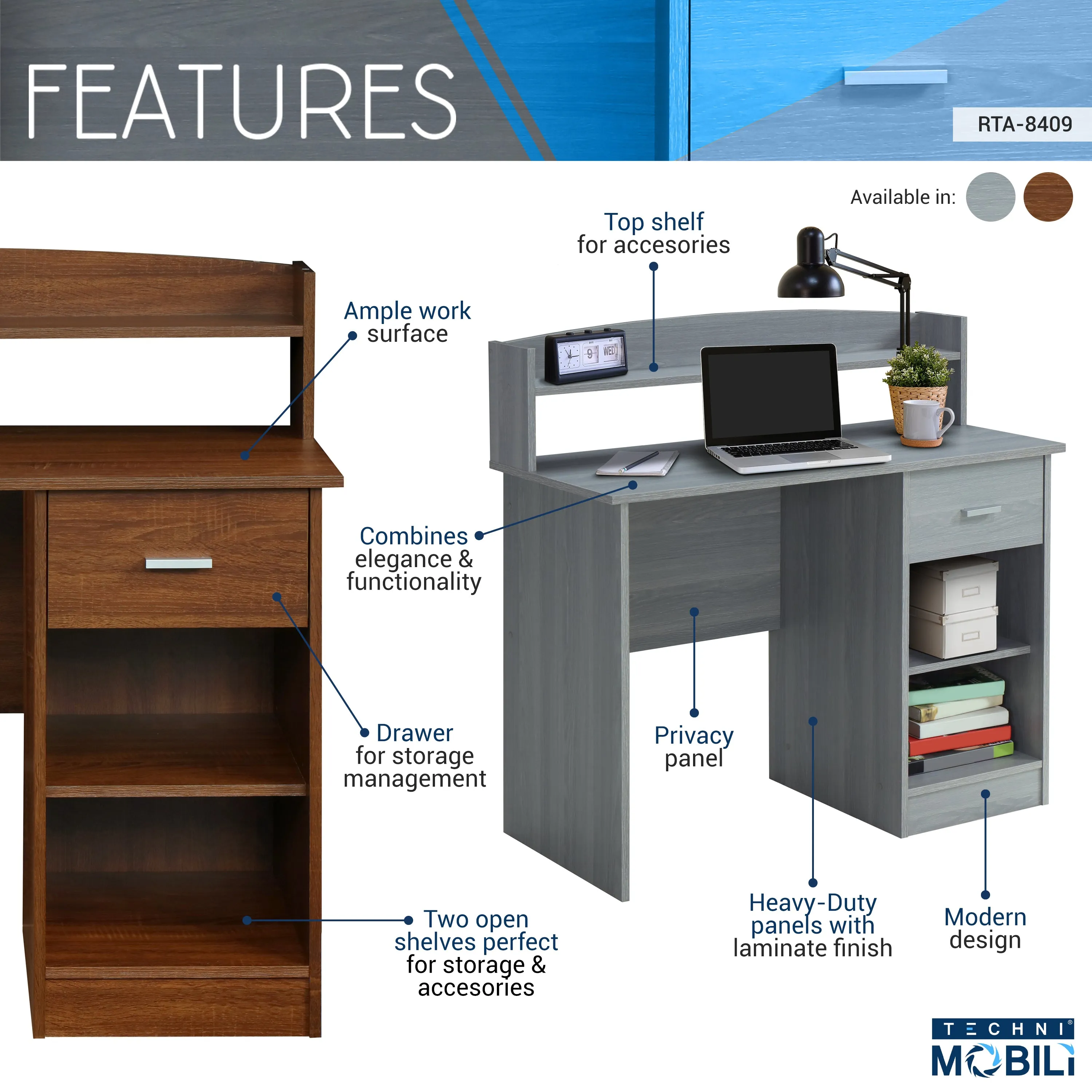Modern Office Desk with Hutch