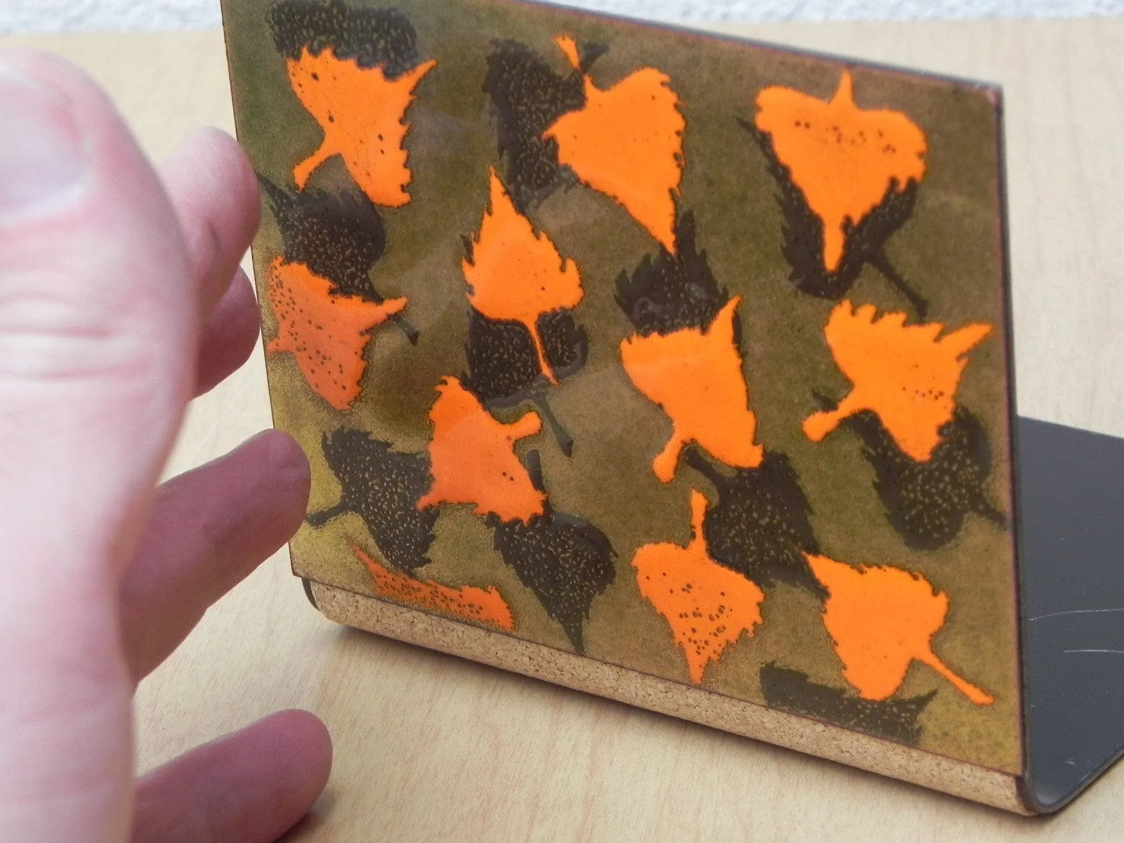 Modern Orange Brown Gold Enameled Copper Bookends