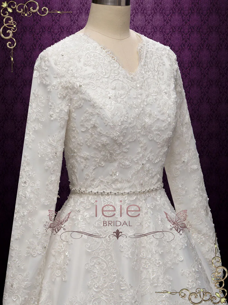 Modest Lace Wedding Dress with Long Sleeves HEBE