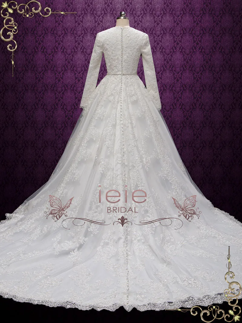 Modest Lace Wedding Dress with Long Sleeves HEBE