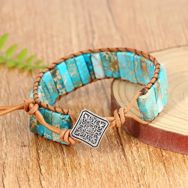 Natural Bead Leather Strap Boho Gypsy Bracelet