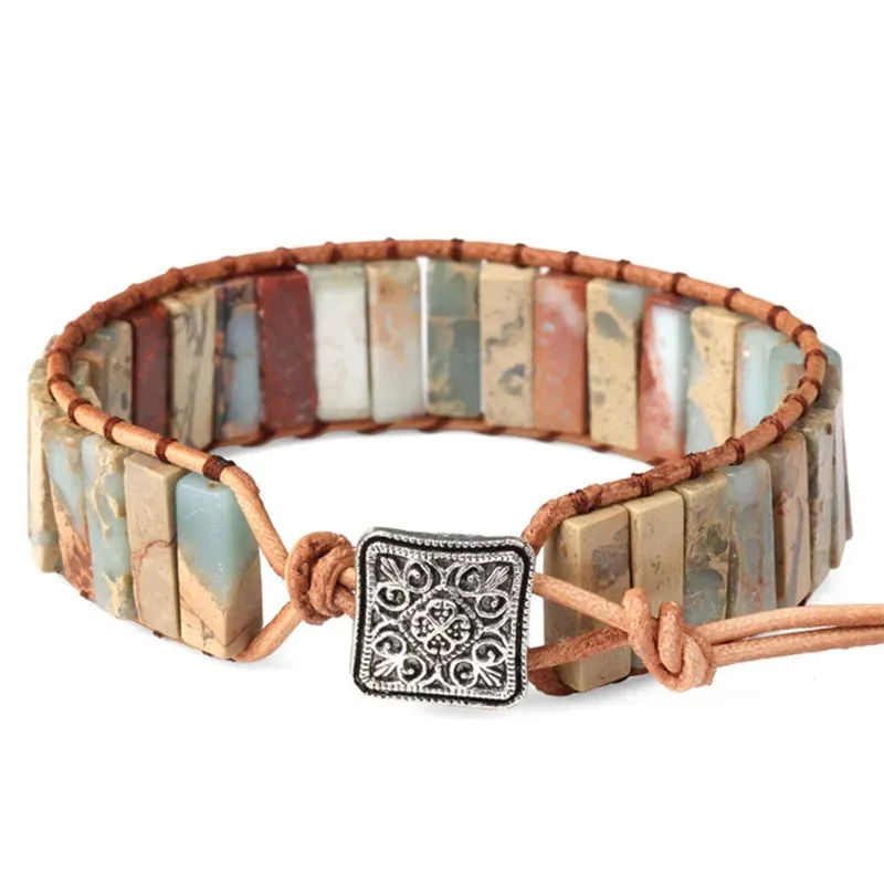 Natural Bead Leather Strap Boho Gypsy Bracelet