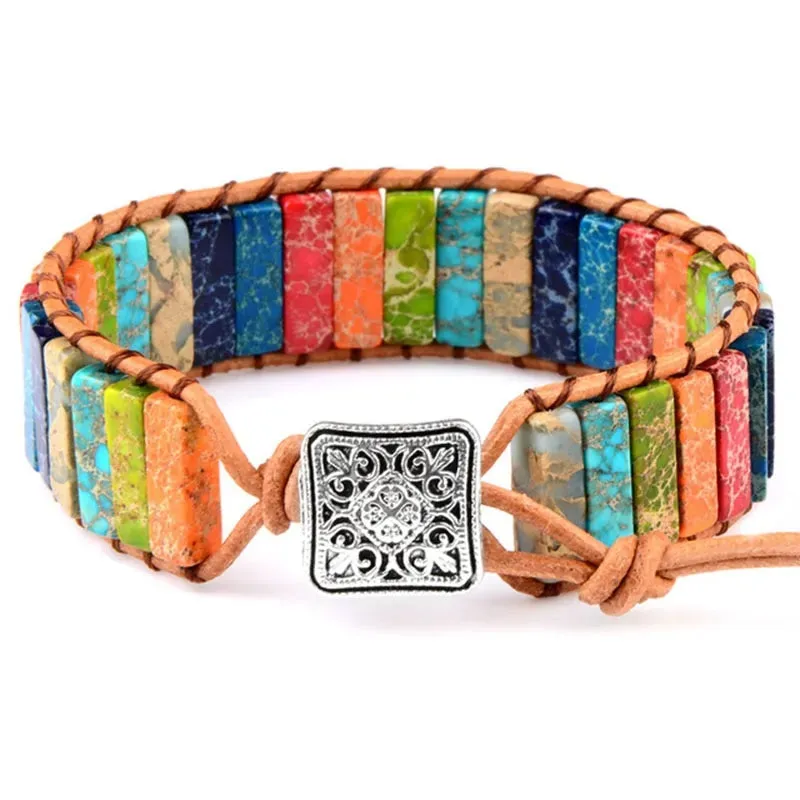 Natural Bead Leather Strap Boho Gypsy Bracelet