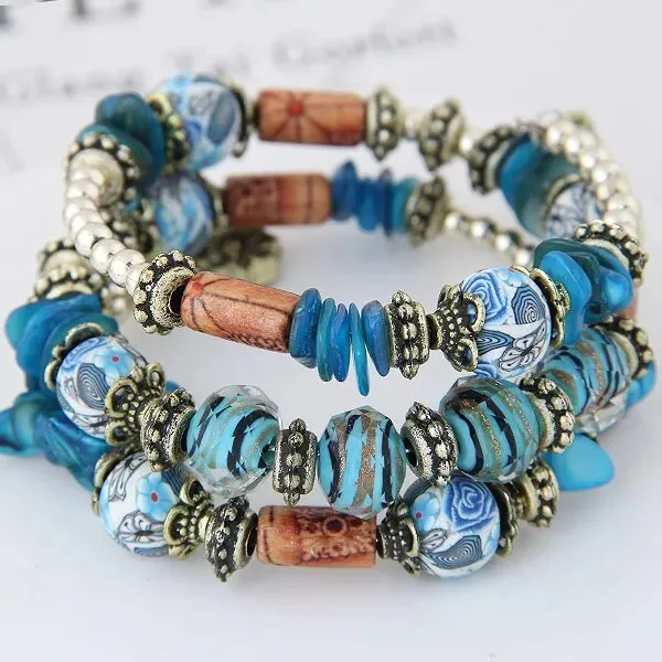 New BohemianShell Bead Charm Ethnic Multilayer Bracelet 2Pcs