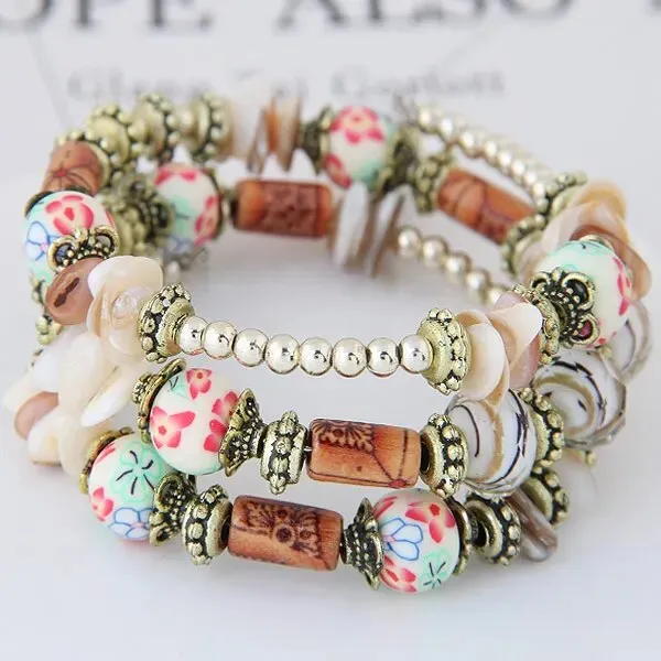 New BohemianShell Bead Charm Ethnic Multilayer Bracelet 2Pcs