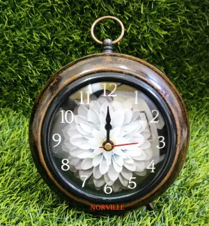 NORVILLE® Flower Dial Wood Table Clock Analog Silent Battery Operated Desk Clock (Size- 5.5 Inches)