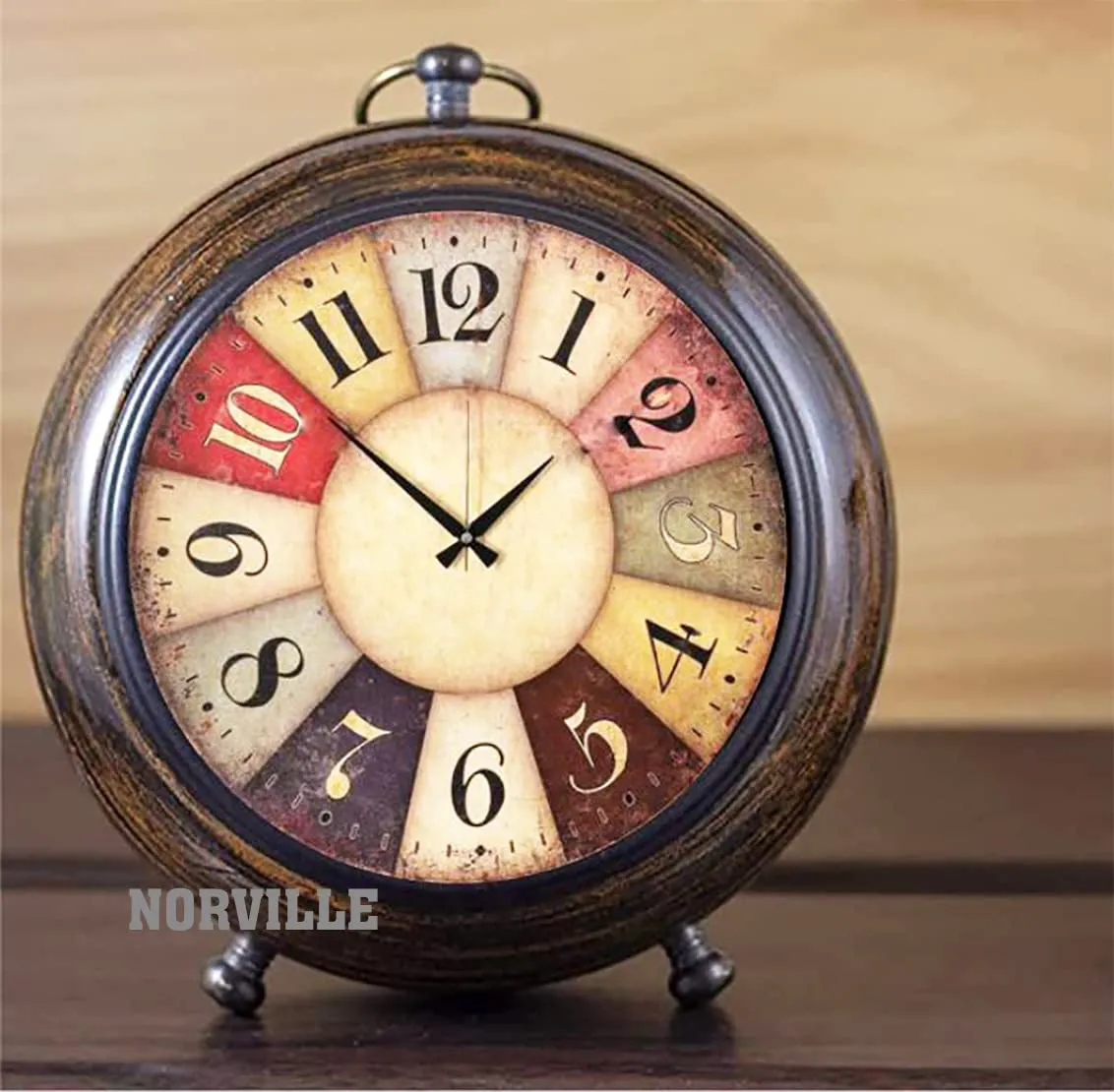 NORVILLE® Handmade Wooden Table Clock Desk Shelf Clock for Study Table, Home Office Decorative Item, Gift Item