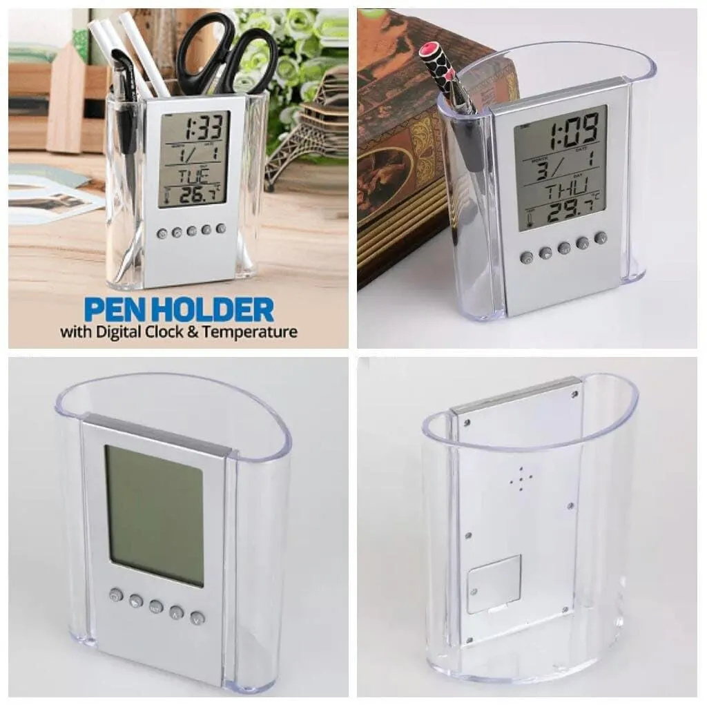 NXZ Table Pen Holder Desk Clock with Calender and Tempreature Function