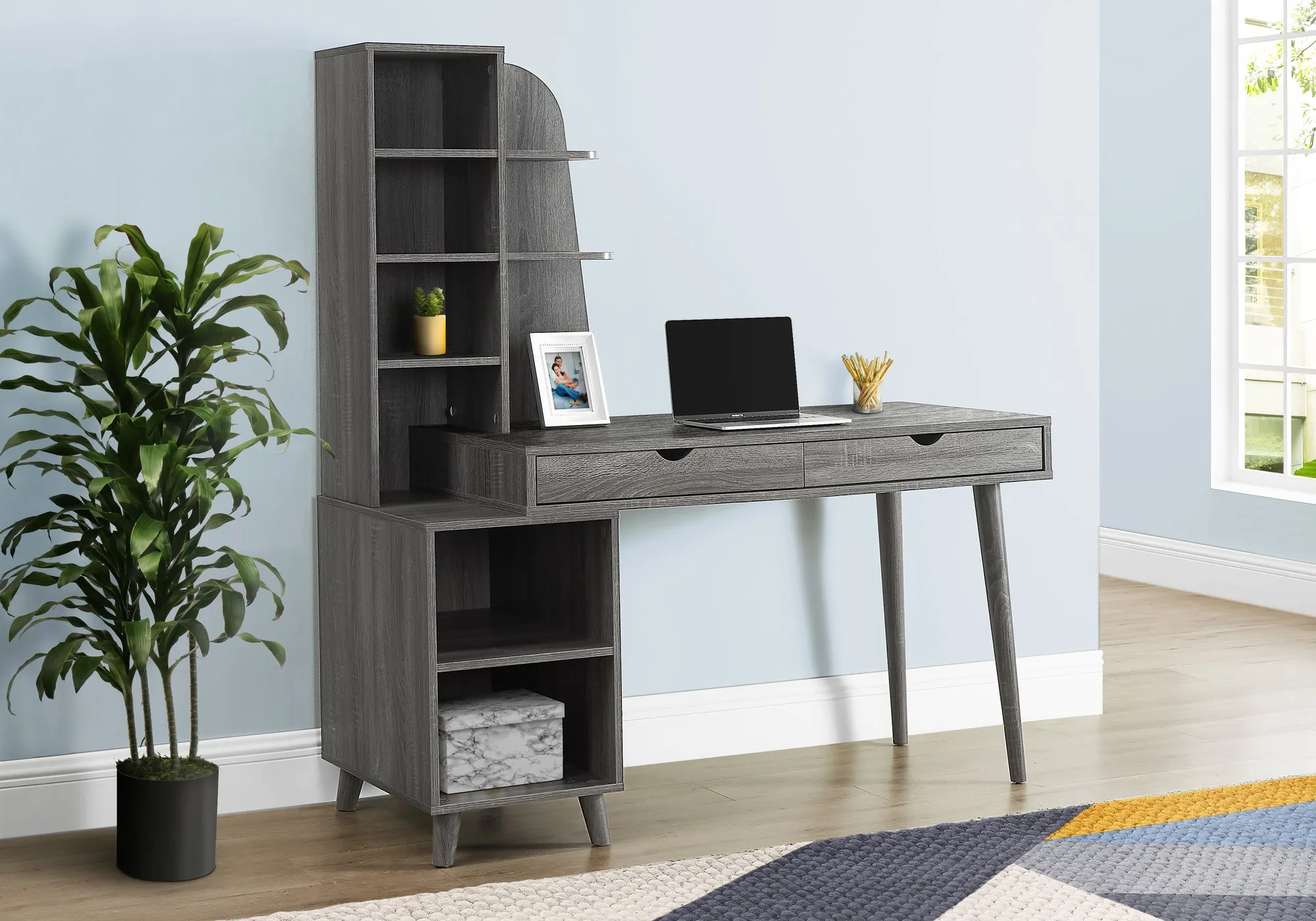 OFFICE SERIES - 55"L / GREY WITH BOOKCASE