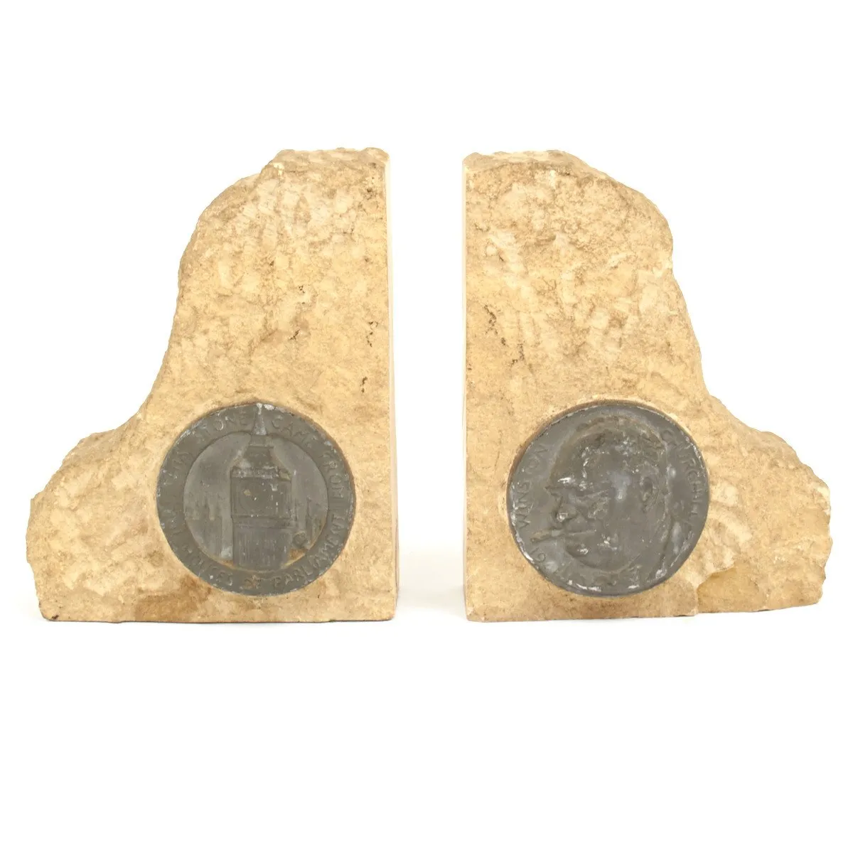 Original British 1941 WWII Houses of Parliament Stone Bookends from Air Raid Damage