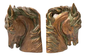 Pair of Sculptural Bronze Horse Head Bookends