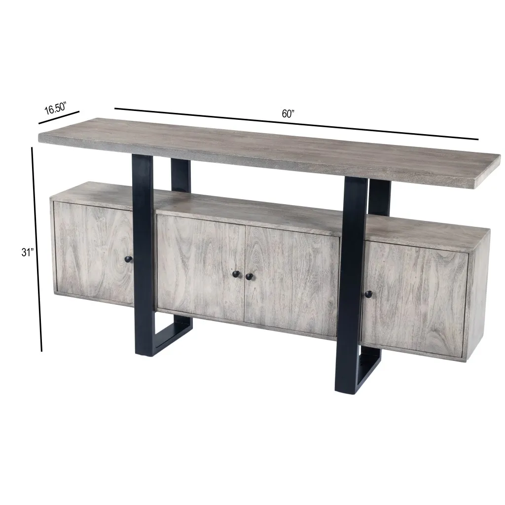 Raitis Farmhouse Gray Wood & Metal Unique Sideboard Buffet Cabinet