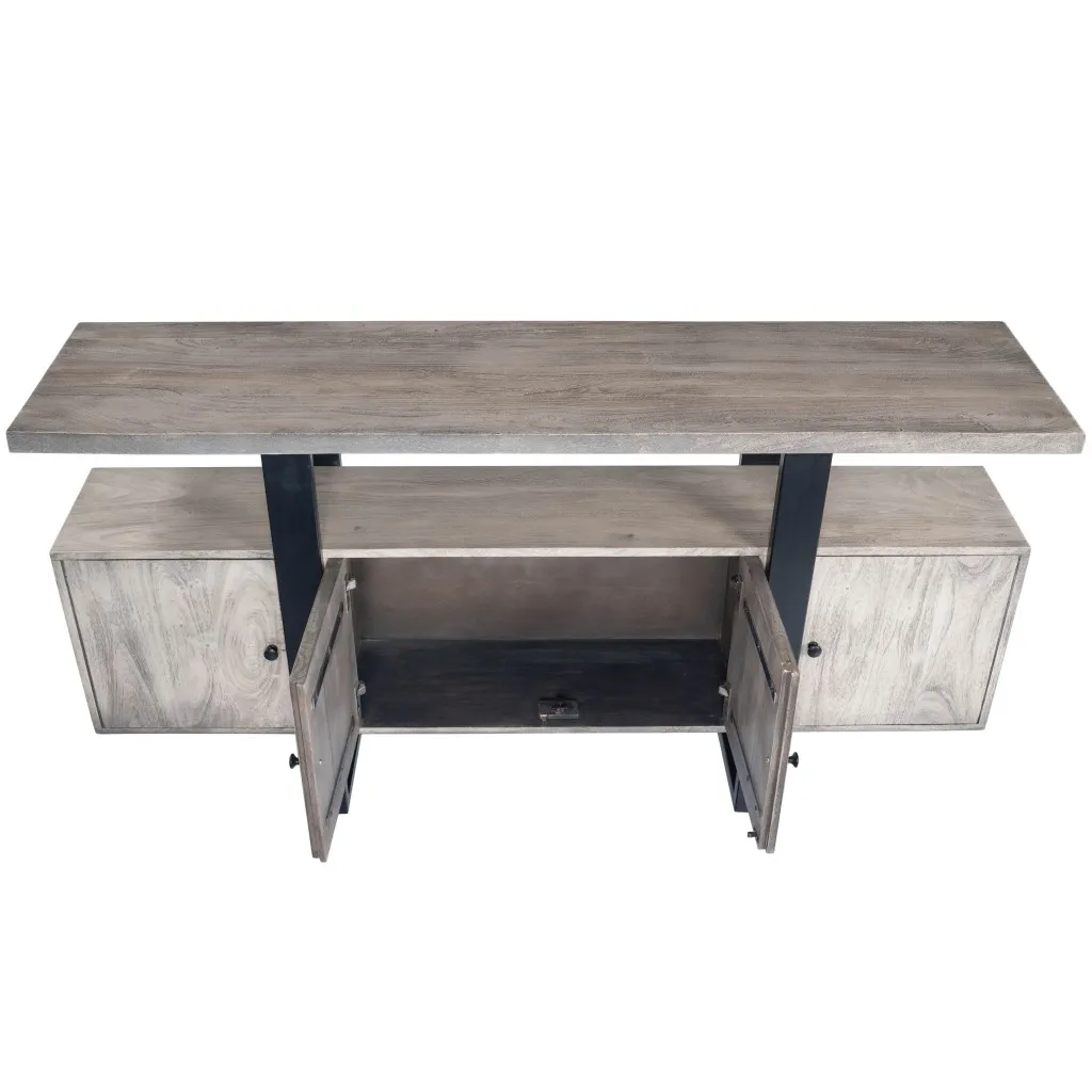 Raitis Farmhouse Gray Wood & Metal Unique Sideboard Buffet Cabinet
