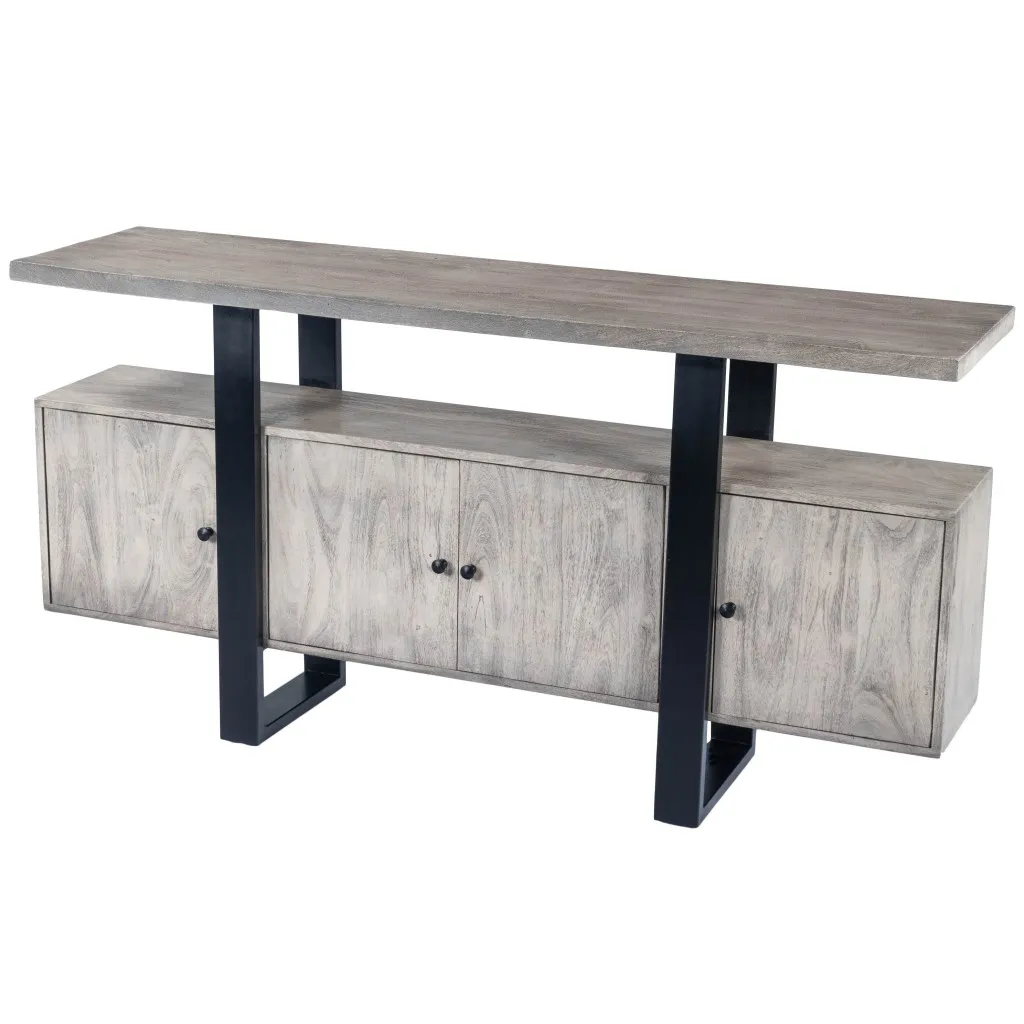 Raitis Farmhouse Gray Wood & Metal Unique Sideboard Buffet Cabinet