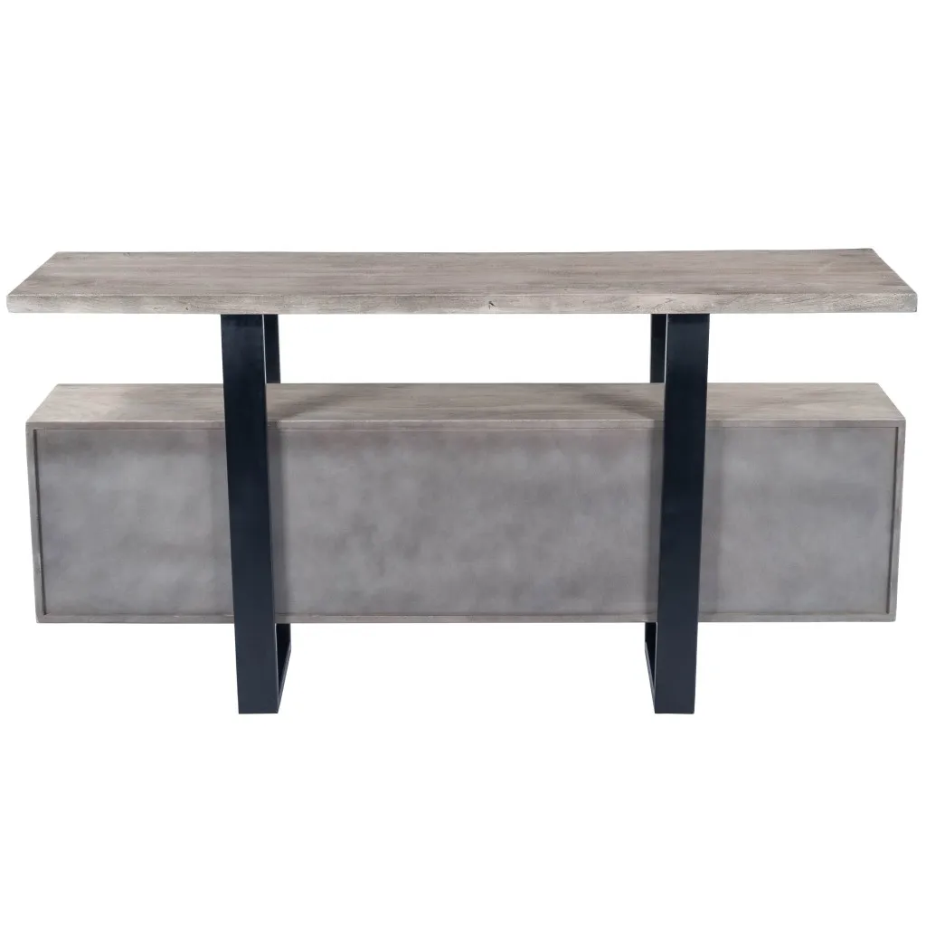 Raitis Farmhouse Gray Wood & Metal Unique Sideboard Buffet Cabinet