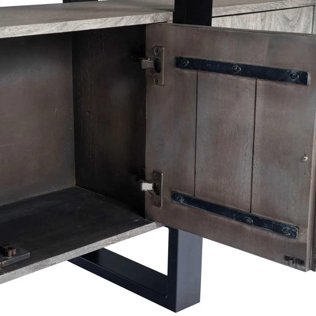 Raitis Farmhouse Gray Wood & Metal Unique Sideboard Buffet Cabinet