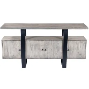 Raitis Farmhouse Gray Wood & Metal Unique Sideboard Buffet Cabinet