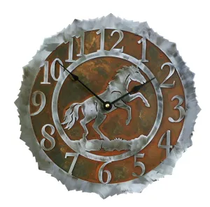 Rearing Horse Handcrafted Rustic Metal Wall Clock - 12"
