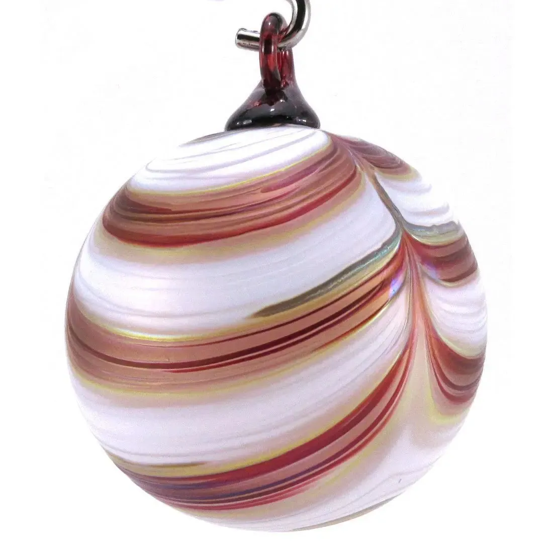 Ribbon Ornament Shown In Cranberries And Cream by The Furnace Glassworks