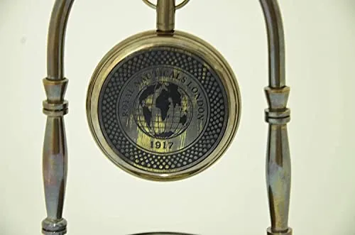 Royal Nautical Handmade Nautical Antique Brass Desk & Shelf Clock with Compass Base Antique Brass Desk Hanging Clock with Compass – Roman Dial.(Set of 5 Pieces)