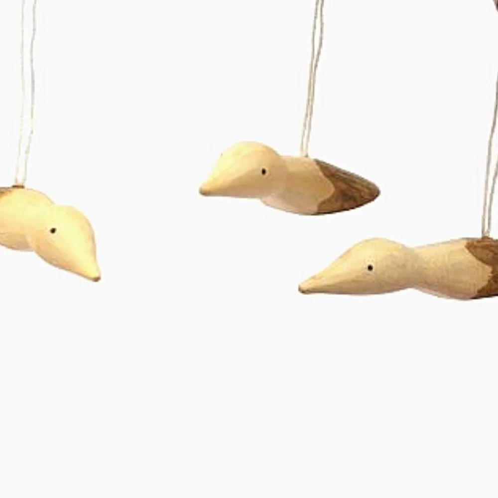 Rwanda Hand Carved Natural Wood Branch Hanging Bird Ornament Set