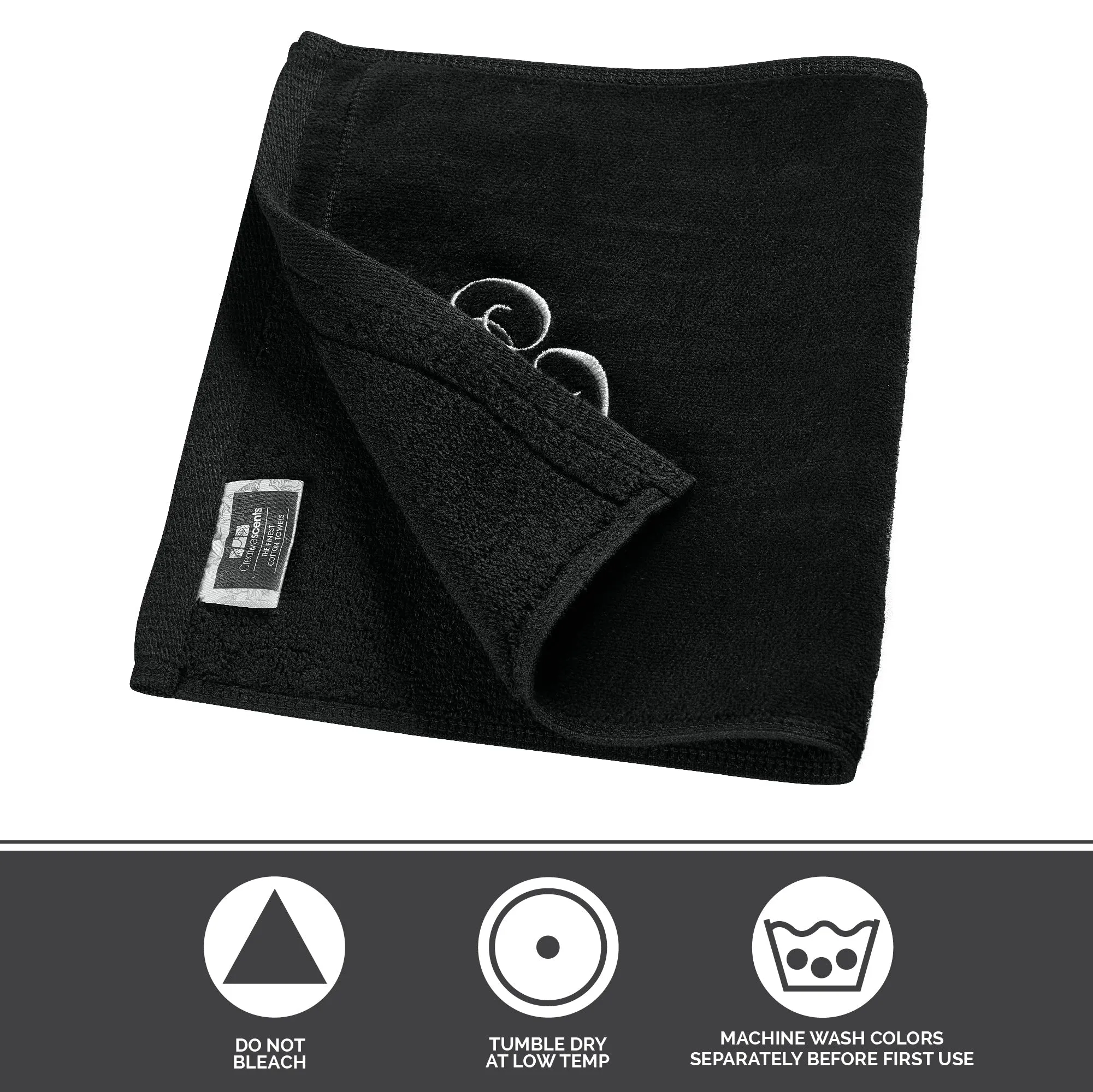 Set of 2 Black Monogrammed Towel - White Embroidered - Initial R (Wholesale)