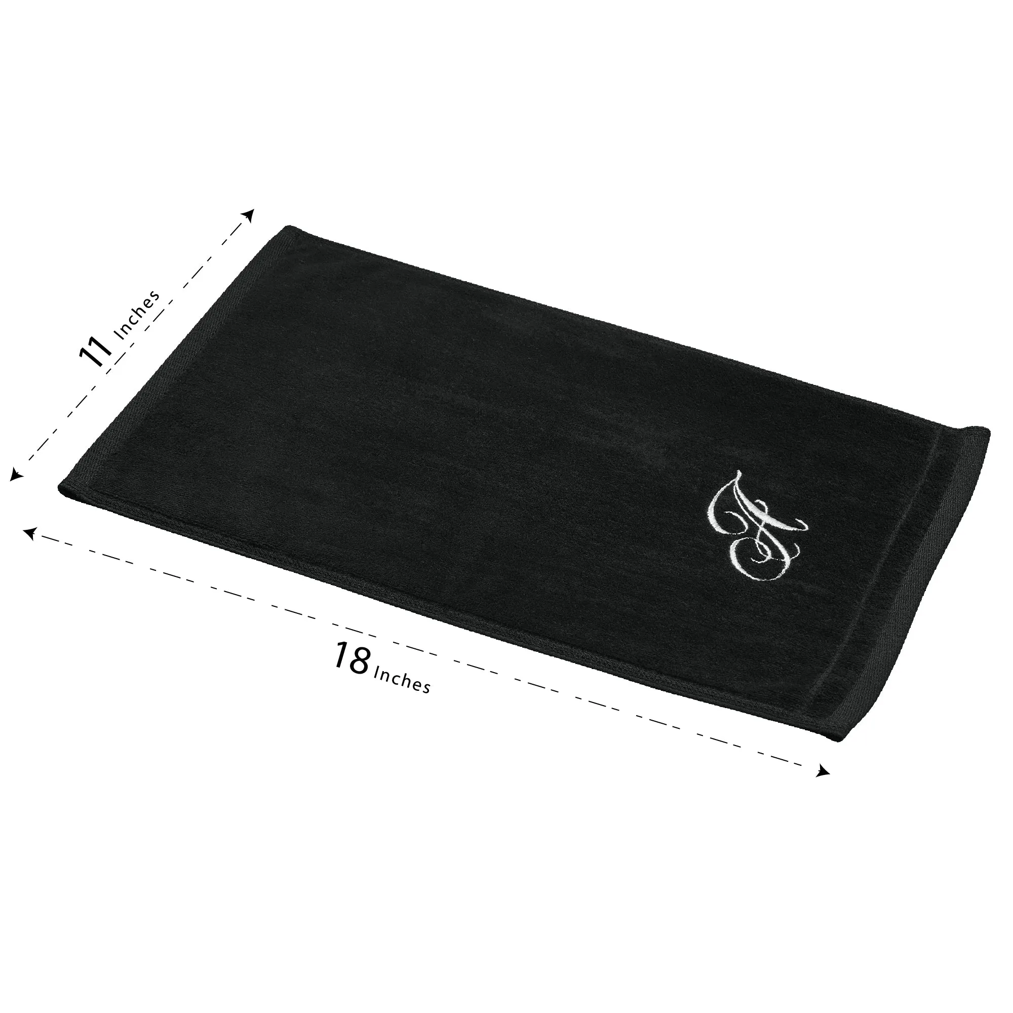 Set of 2 Black Monogrammed Towel - White Embroidered - Initial R (Wholesale)