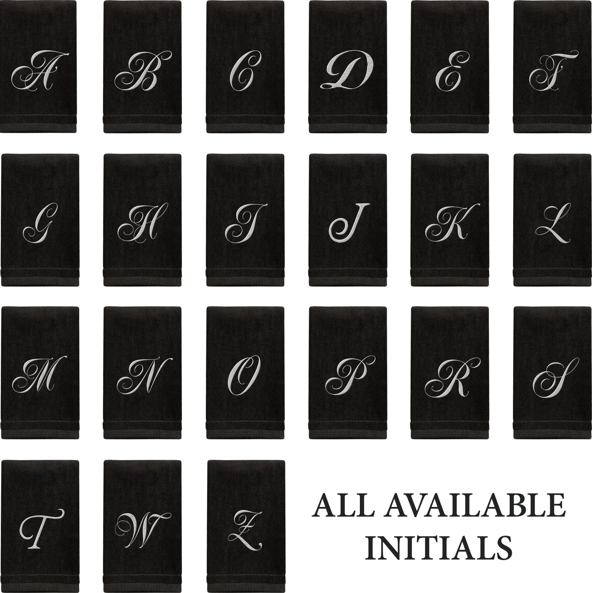 Set of 2 Black Monogrammed Towel - White Embroidered - Initial R