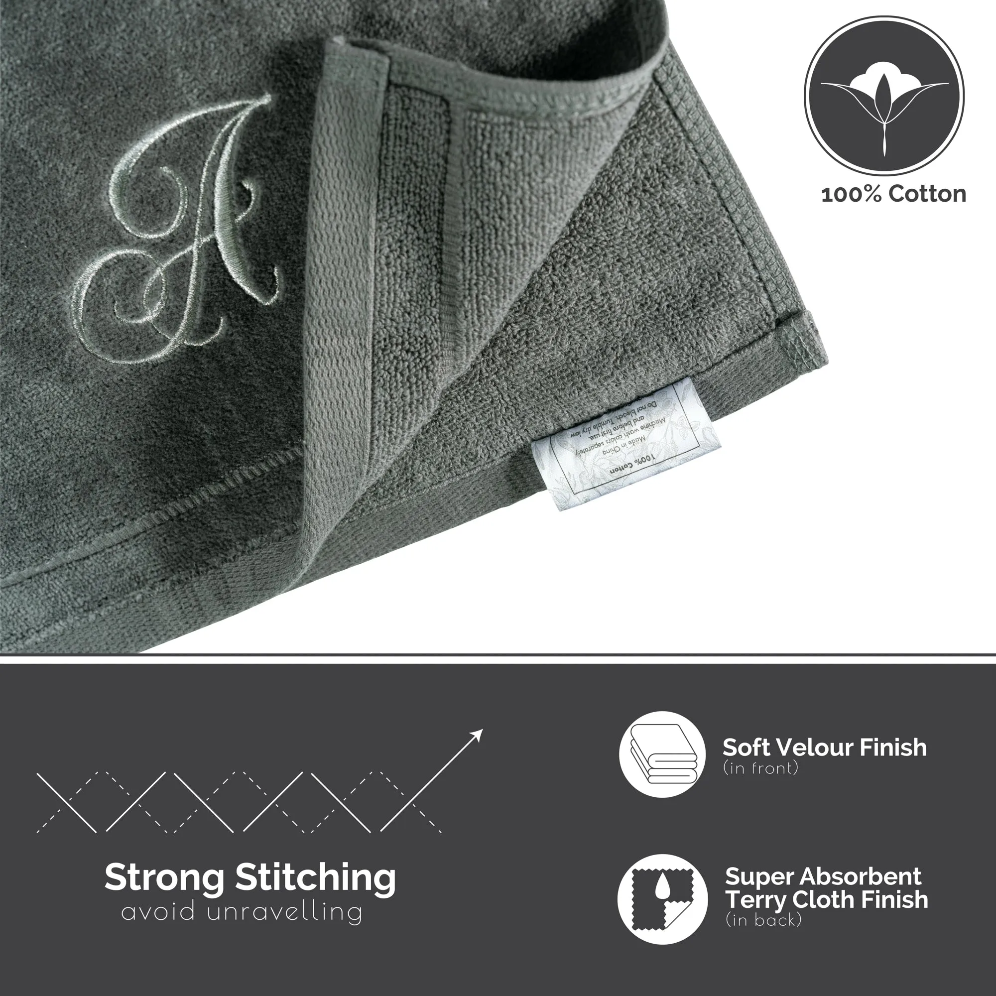 Set of 2 Silver Embroidered Monogrammed Towels - Initial T (Wholesale)
