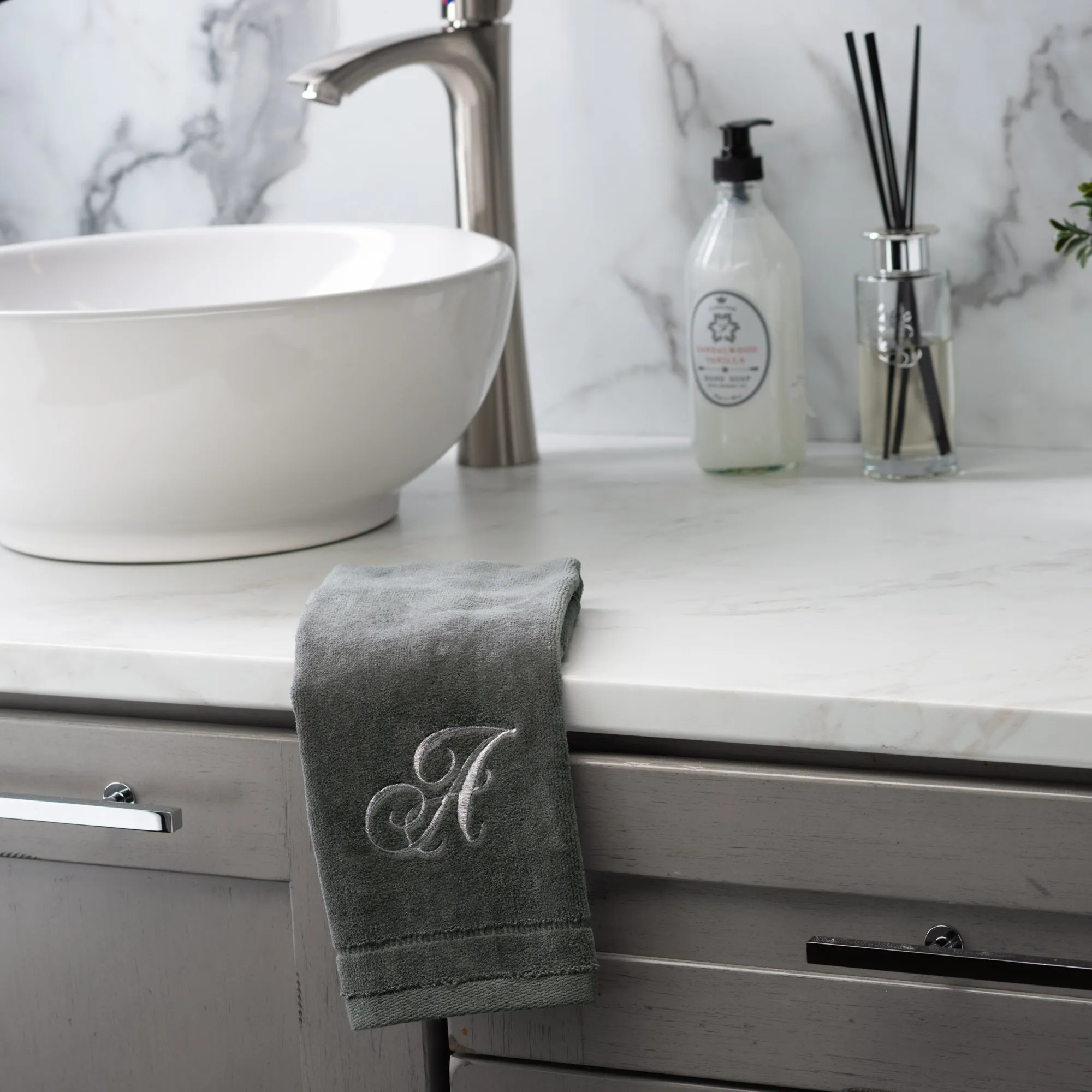 Set of 2 Silver Embroidered Monogrammed Towels - Initial T (Wholesale)