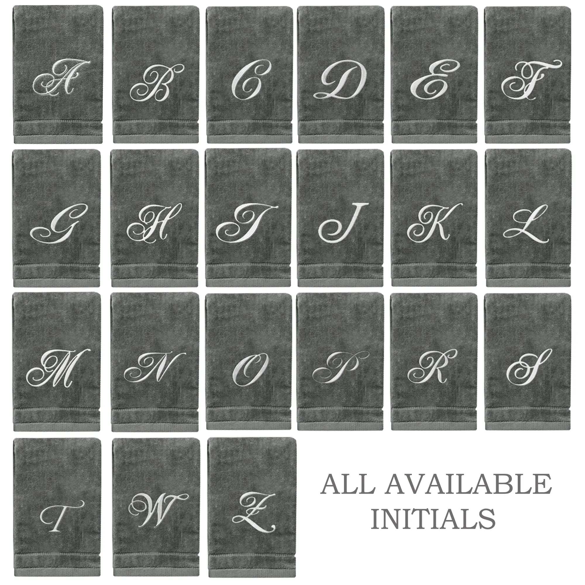 Set of 2 Silver Embroidered Monogrammed Towels - Initial W