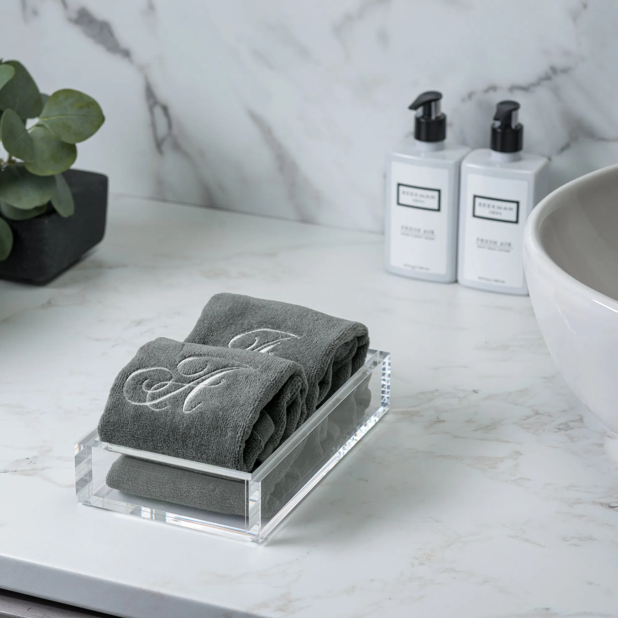 Set of 2 Silver Embroidered Monogrammed Towels - Initial W