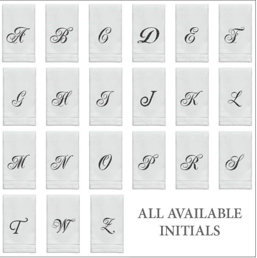 Set of 2 White Monogrammed Towel - Black Embroidered - Initial  W (Wholesale)
