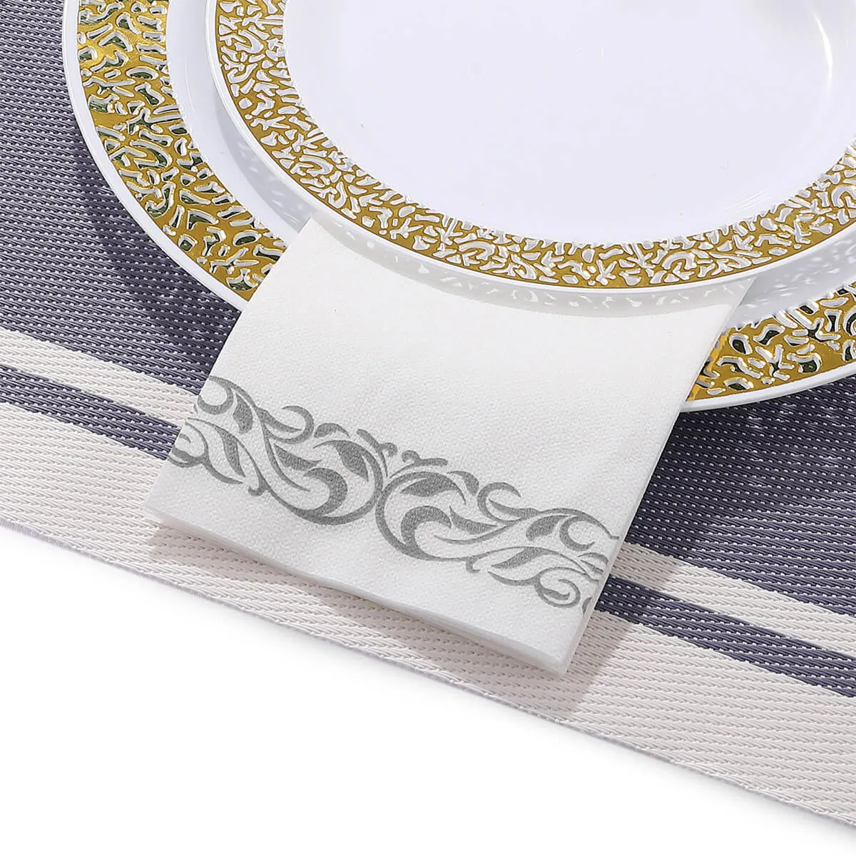 Silver Pattern Linen-Feel Paper Napkins