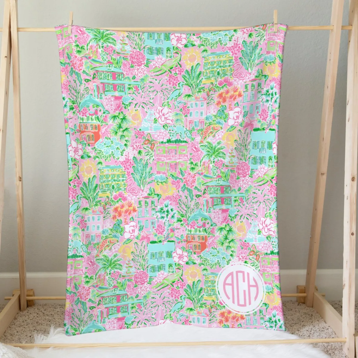 Southern Preppy Charleston Monogrammed Minky Blanket