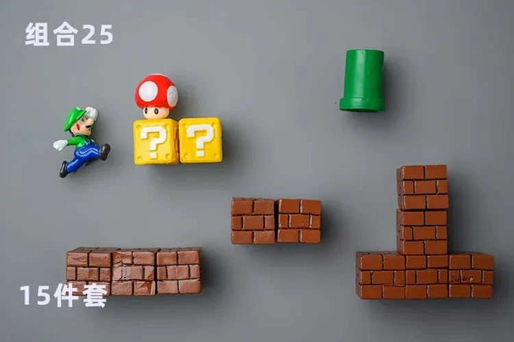 Super Mario Refrigerator Magnet Set: A Cartoon Mario Figure in a Three-Dimensional Design for Decorating Refrigerator Doors, Perfect as a Gift for Kids.
