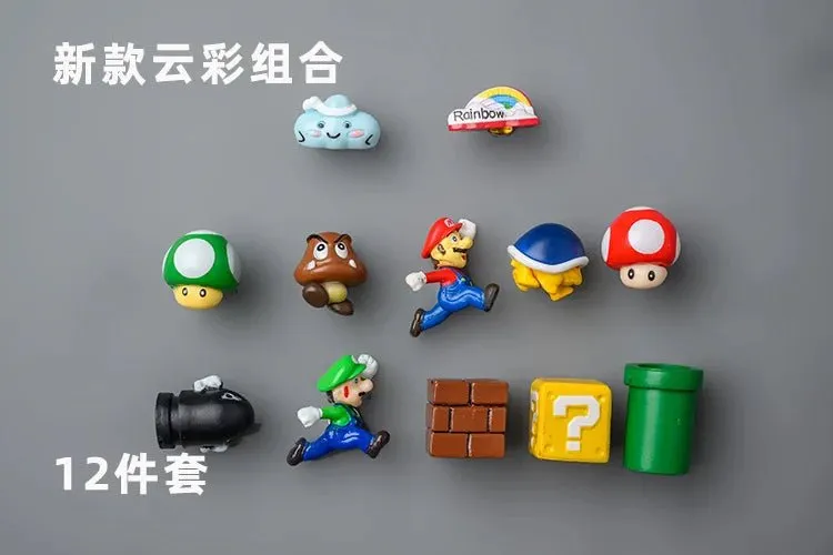 Super Mario Refrigerator Magnet Set: A Cartoon Mario Figure in a Three-Dimensional Design for Decorating Refrigerator Doors, Perfect as a Gift for Kids.
