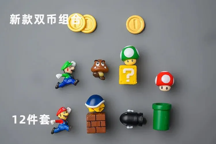 Super Mario Refrigerator Magnet Set: A Cartoon Mario Figure in a Three-Dimensional Design for Decorating Refrigerator Doors, Perfect as a Gift for Kids.