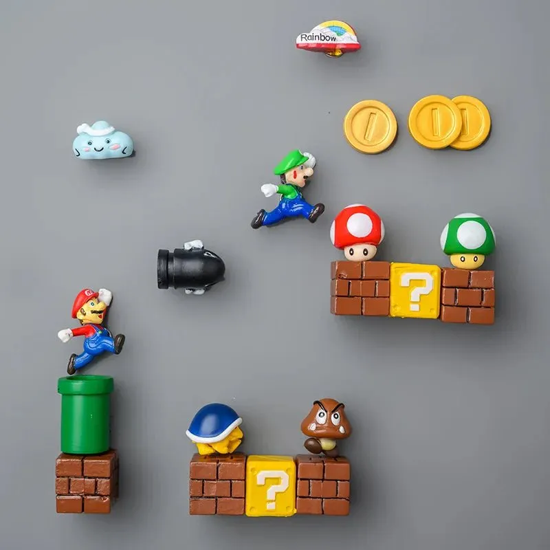 Super Mario Refrigerator Magnet Set: A Cartoon Mario Figure in a Three-Dimensional Design for Decorating Refrigerator Doors, Perfect as a Gift for Kids.