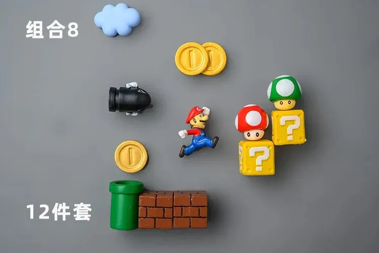 Super Mario Refrigerator Magnet Set: A Cartoon Mario Figure in a Three-Dimensional Design for Decorating Refrigerator Doors, Perfect as a Gift for Kids.