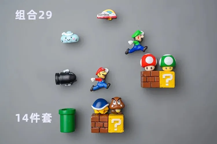 Super Mario Refrigerator Magnet Set: A Cartoon Mario Figure in a Three-Dimensional Design for Decorating Refrigerator Doors, Perfect as a Gift for Kids.