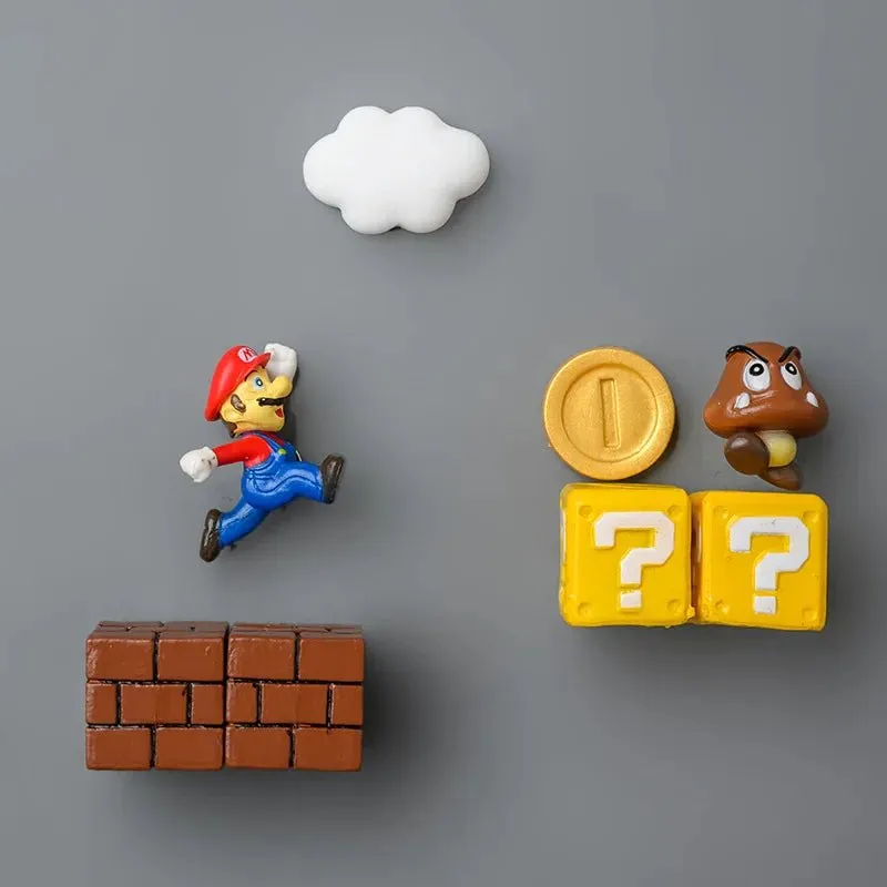 Super Mario Refrigerator Magnet Set: A Cartoon Mario Figure in a Three-Dimensional Design for Decorating Refrigerator Doors, Perfect as a Gift for Kids.
