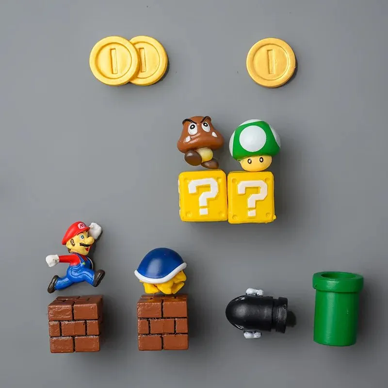 Super Mario Refrigerator Magnet Set: A Cartoon Mario Figure in a Three-Dimensional Design for Decorating Refrigerator Doors, Perfect as a Gift for Kids.