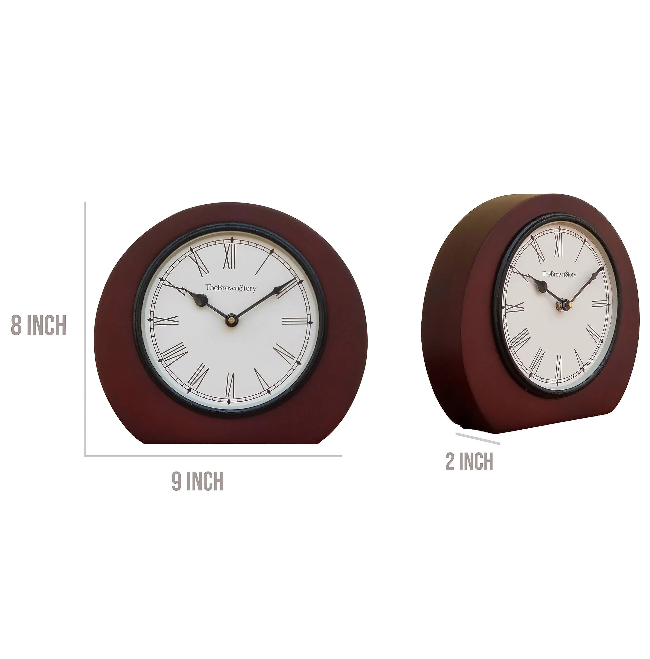 The Brown Story Analog Non-Ticking Silent Table Clock for Home, Living Room, Bedroom, Office I Wooden | Antique | Vintage | Desk Clock (BST05NM, 8 Inch)