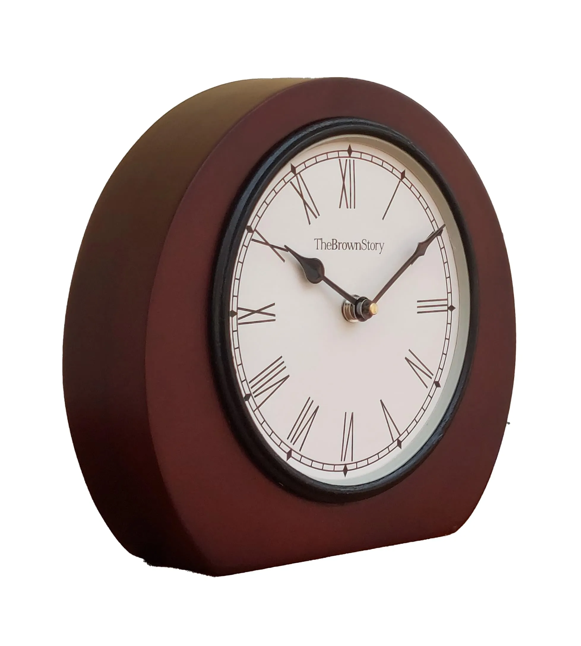The Brown Story Analog Non-Ticking Silent Table Clock for Home, Living Room, Bedroom, Office I Wooden | Antique | Vintage | Desk Clock (BST05NM, 8 Inch)