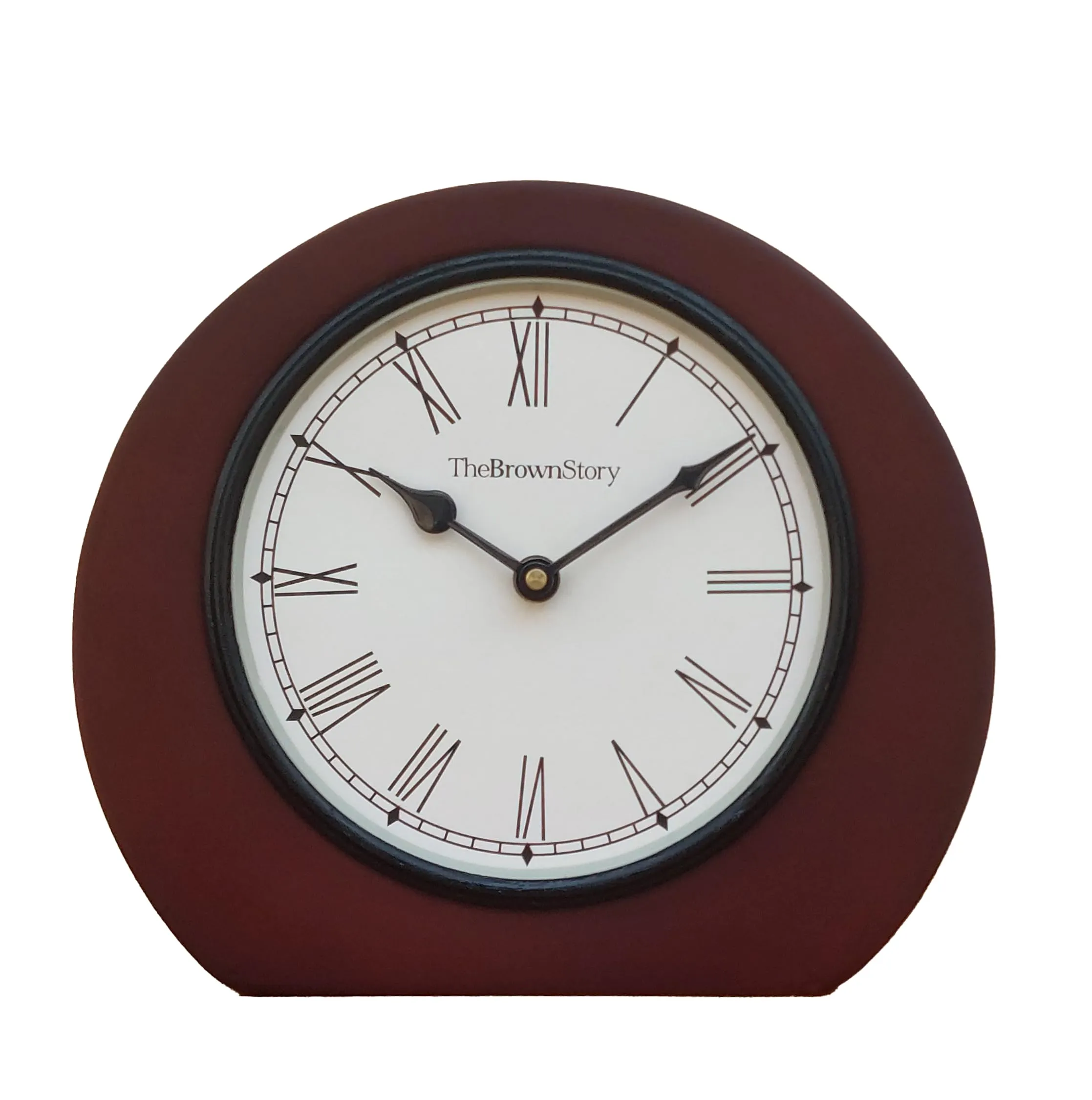 The Brown Story Analog Non-Ticking Silent Table Clock for Home, Living Room, Bedroom, Office I Wooden | Antique | Vintage | Desk Clock (BST05NM, 8 Inch)