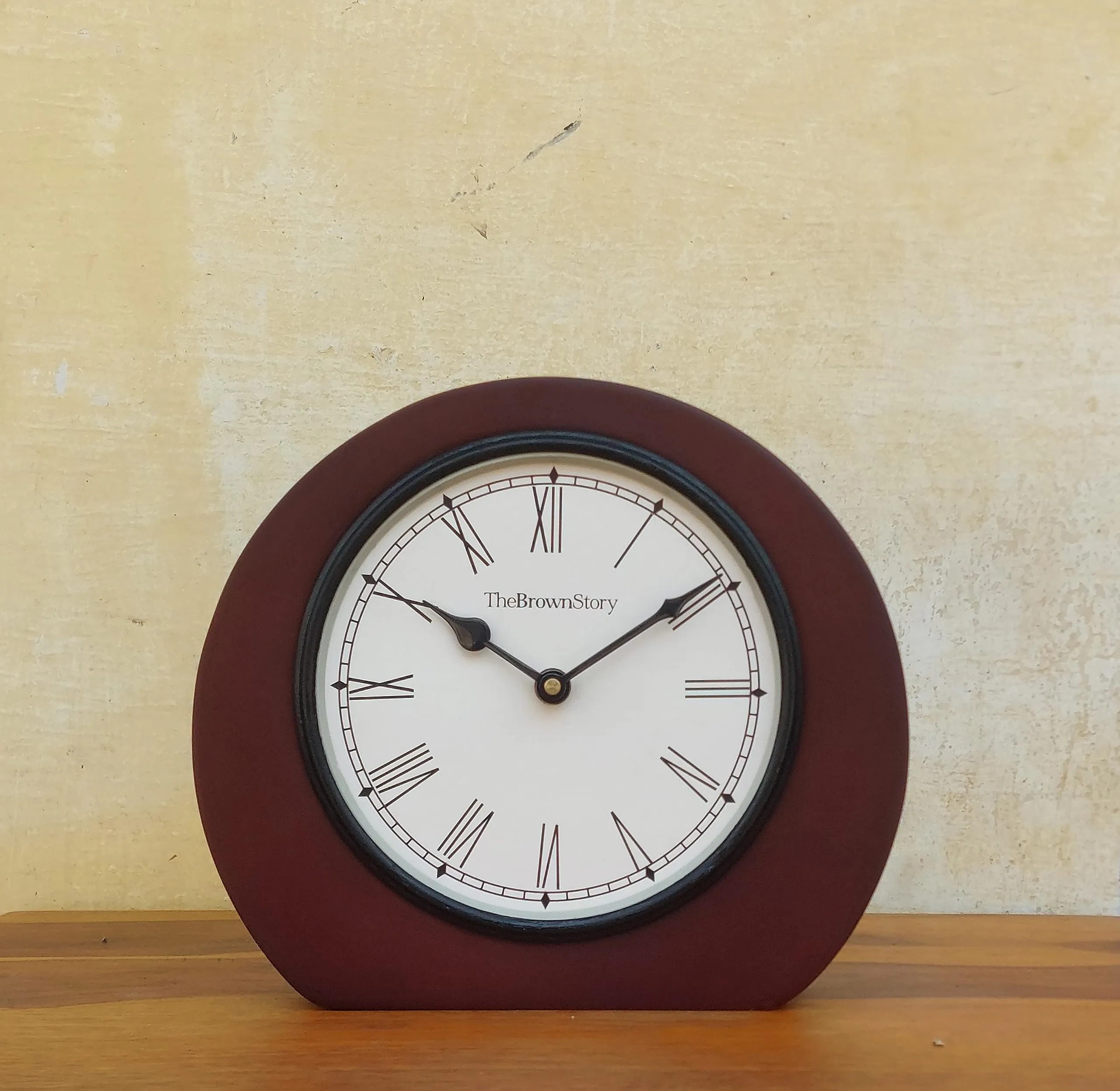 The Brown Story Analog Non-Ticking Silent Table Clock for Home, Living Room, Bedroom, Office I Wooden | Antique | Vintage | Desk Clock (BST05NM, 8 Inch)