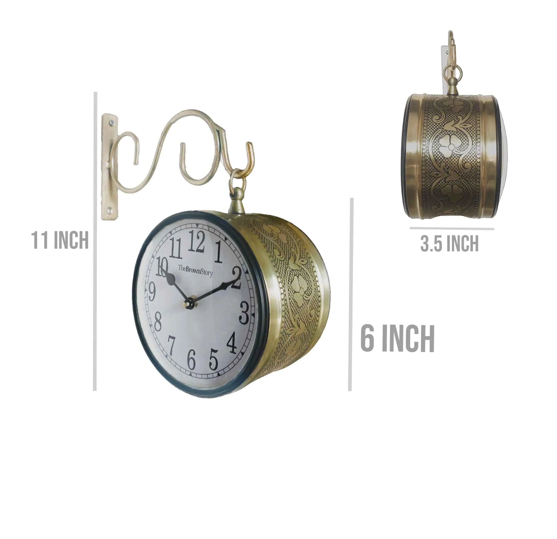 The Brown Story Dacia Analog Wall Mount Clock for Home, Living Room, Bedroom, Office I Metal | Antique | Vintage | Railway (6 Inches, Brass, BS0601B)