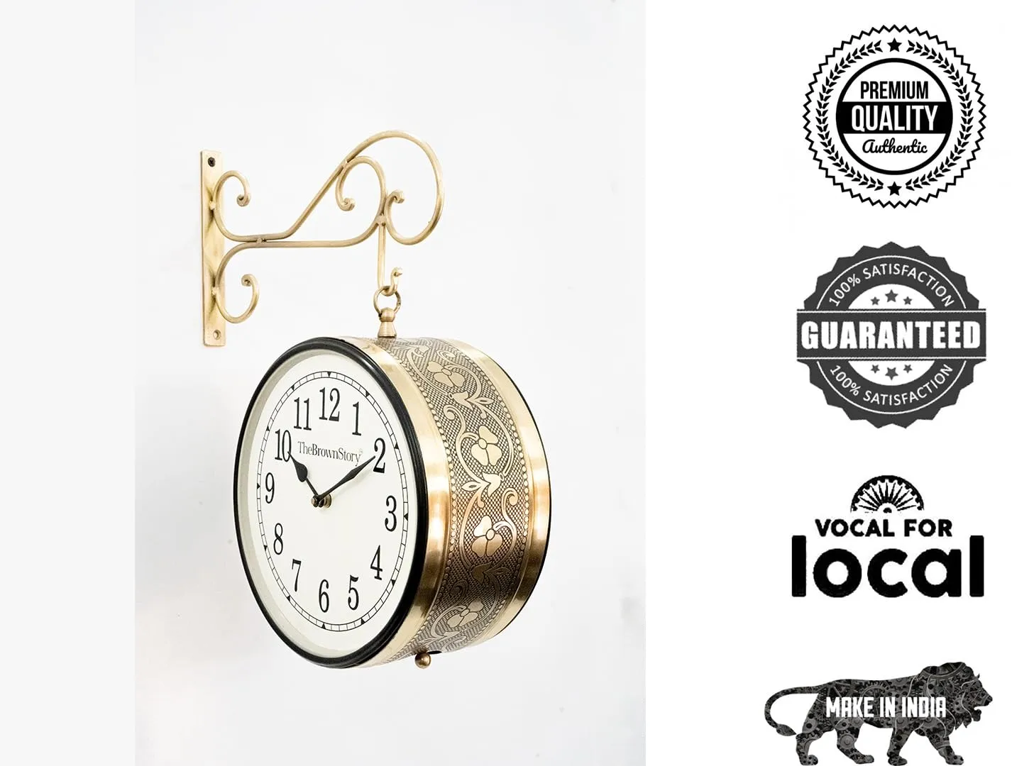 The Brown Story Dacia Analog Wall Mount Clock for Home, Living Room, Bedroom, Office I Metal | Antique | Vintage | Railway (6 Inches, Brass, BS0601B)